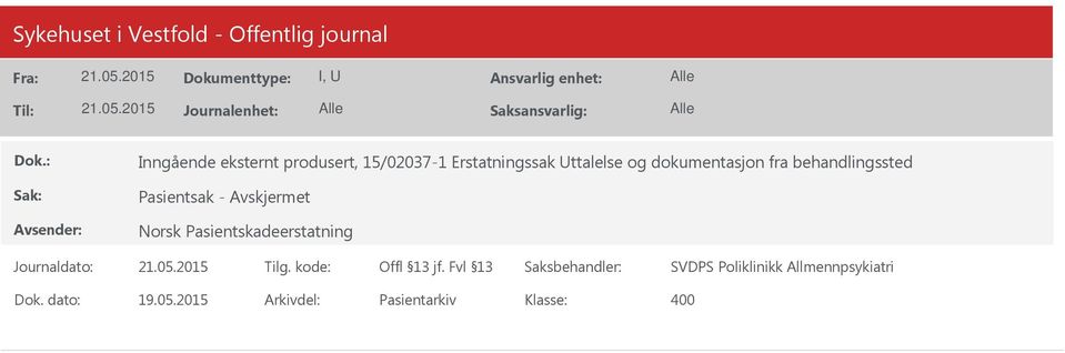 Pasientsak - Norsk Pasientskadeerstatning SVDPS