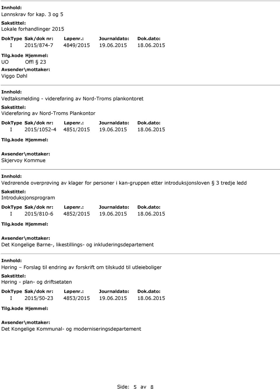 Skjervoy Kommue Vedrørende overprøving av klager for personer i kan-gruppen etter introduksjonsloven 3 tredje ledd ntroduksjonsprogram 2015/810-6 4852/2015 Det