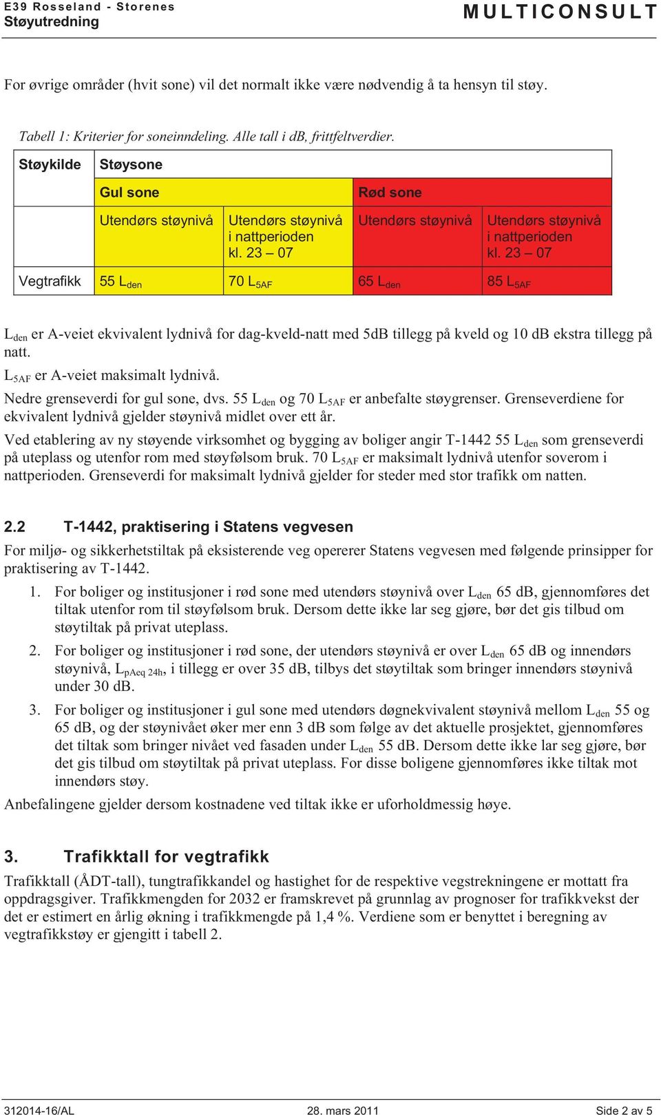 23 07 Vegtrafikk 55 L den 70 L 5AF 65 L den 85 L 5AF L den er A-veiet ekvivalent lydnivå for dag-kveld-natt med 5dB tillegg på kveld og 10 db ekstra tillegg på natt.