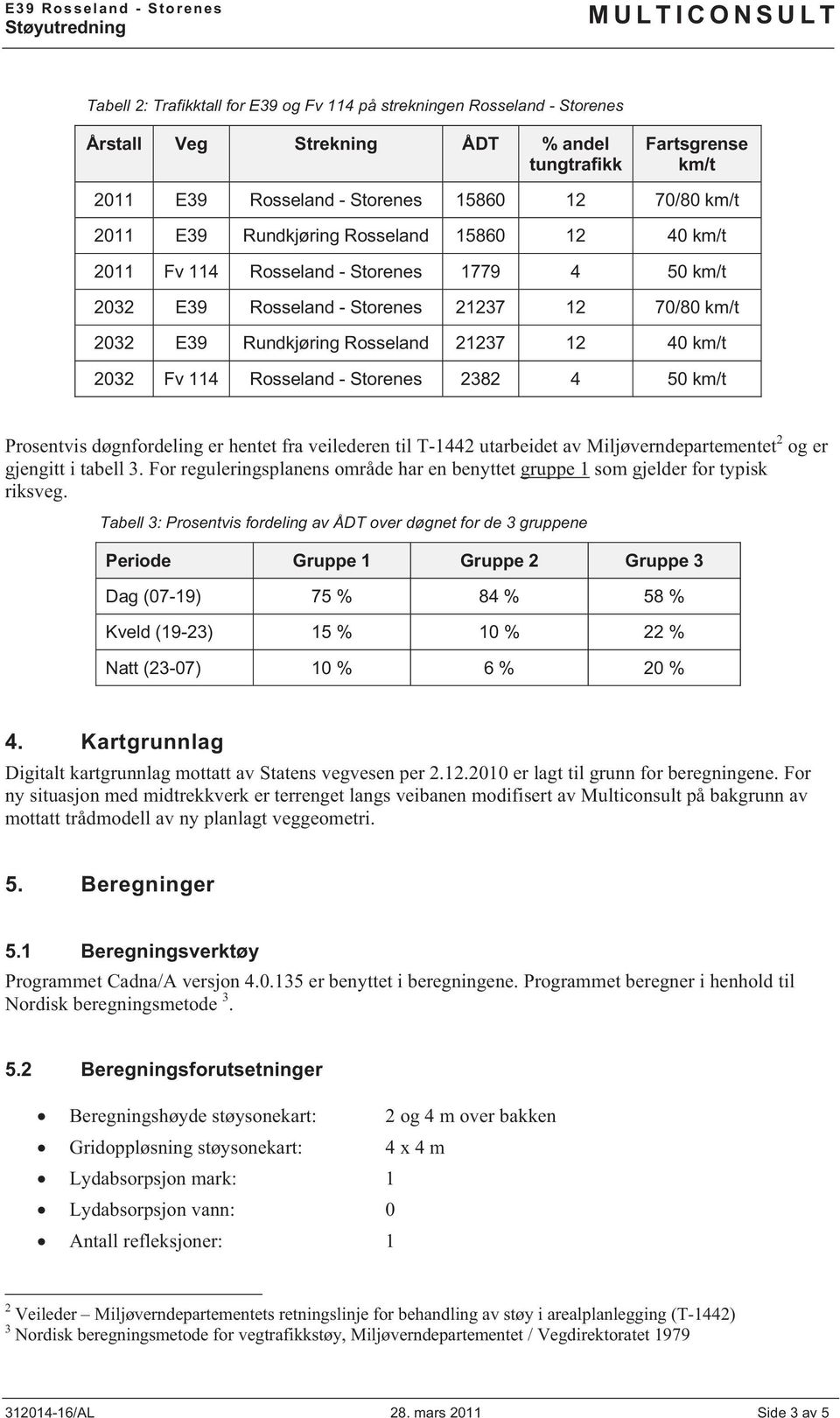 Rosseland - Storenes 2382 4 50 km/t Prosentvis døgnfordeling er hentet fra veilederen til T-1442 utarbeidet av Miljøverndepartementet 2 og er gjengitt i tabell 3.