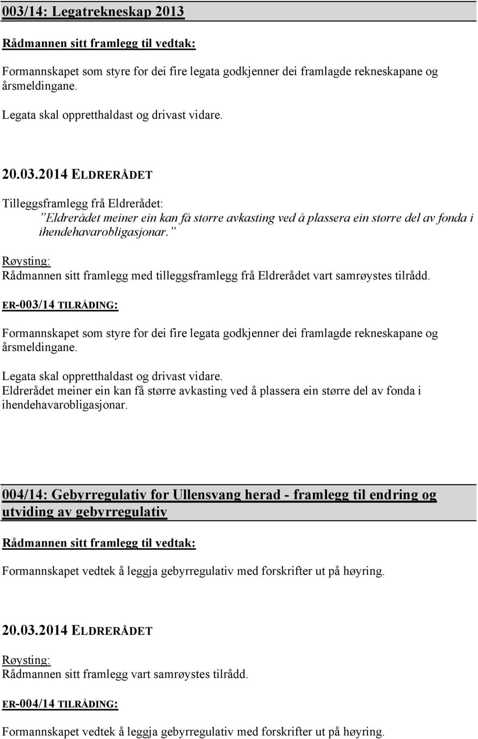 Rådmannen sitt framlegg med tilleggsframlegg frå Eldrerådet vart samrøystes tilrådd.