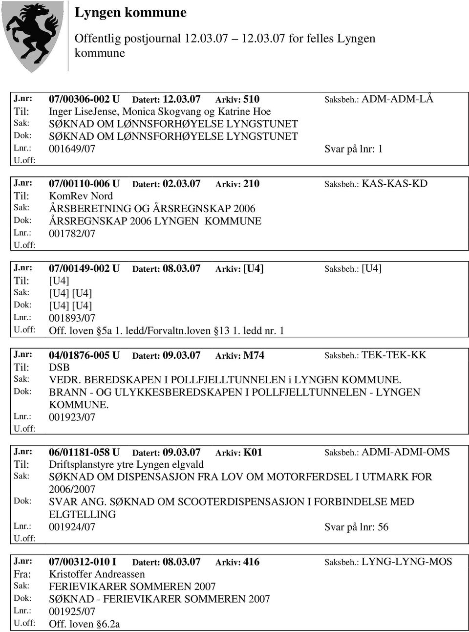 nr: 07/00110-006 U Datert: 02.03.07 Arkiv: 210 Saksbeh.: KAS-KAS-KD Til: KomRev Nord Sak: ÅRSBERETNING OG ÅRSREGNSKAP 2006 Dok: ÅRSREGNSKAP 2006 LYNGEN KOMMUNE Lnr.: 001782/07 J.