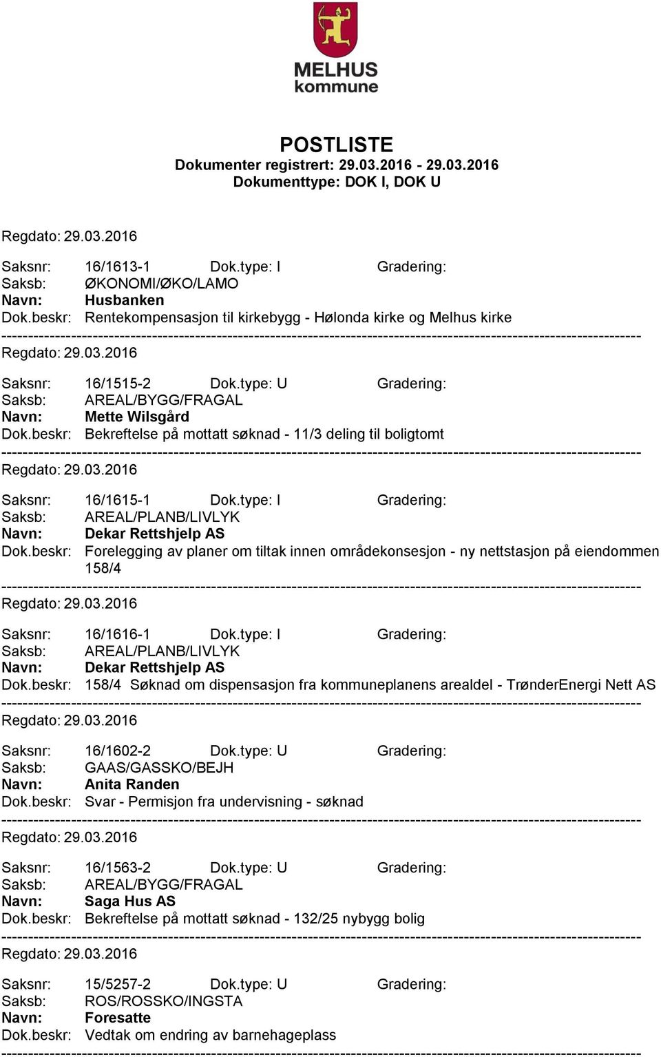 type: I Gradering: Saksb: AREAL/PLANB/LIVLYK Navn: Dekar Rettshjelp AS Dok.beskr: Forelegging av planer om tiltak innen områdekonsesjon - ny nettstasjon på eiendommen 158/4 Saksnr: 16/1616-1 Dok.