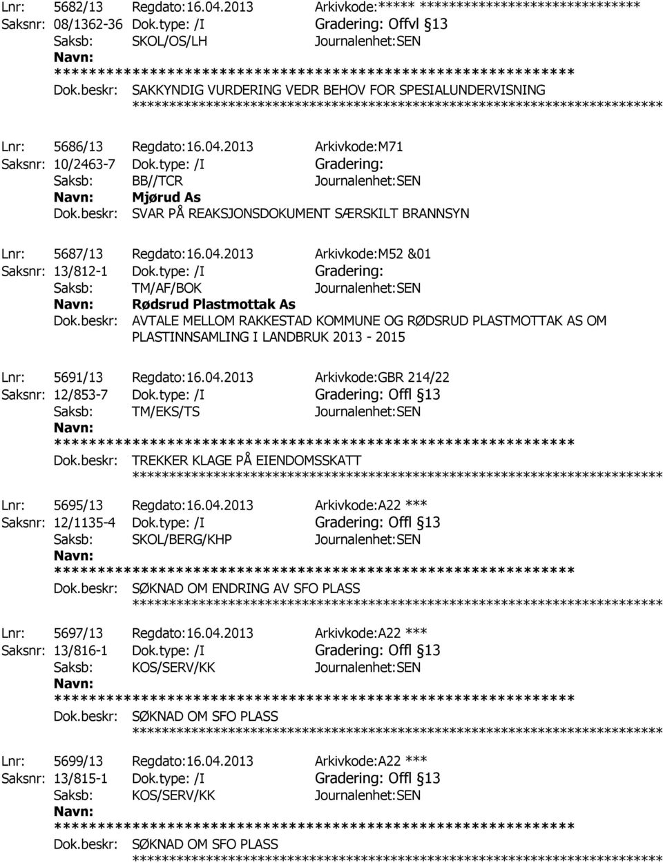 beskr: SVAR PÅ REAKSJONSDOKUMENT SÆRSKILT BRANNSYN Lnr: 5687/13 Regdato:16.04.2013 Arkivkode:M52 &01 Saksnr: 13/812-1 Dok.type: /I Gradering: Rødsrud Plastmottak As Dok.