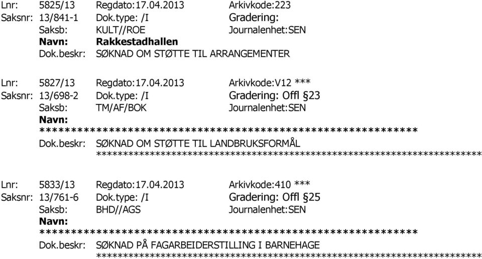 beskr: SØKNAD OM STØTTE TIL ARRANGEMENTER ************ Lnr: 5827/13 Regdato:17.04.2013 Arkivkode:V12 *** Saksnr: 13/698-2 Dok.