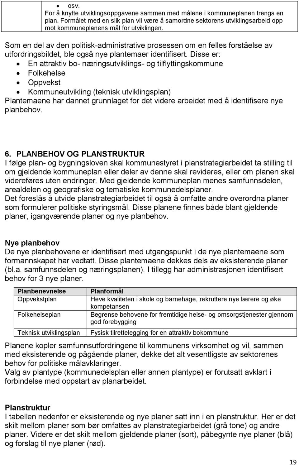 Som en del av den politisk-administrative prosessen om en felles forståelse av utfordringsbildet, ble også nye plantemaer identifisert.