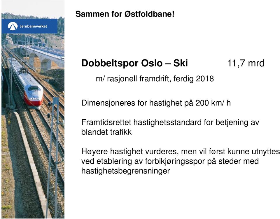 for hastighet på 200 km/ h Framtidsrettet hastighetsstandard for betjening av