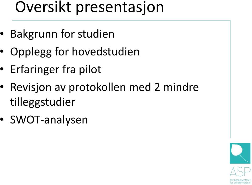 Erfaringer fra pilot Revisjon av