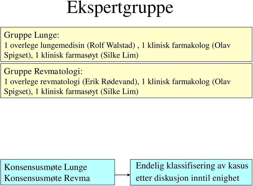 (Erik Rødevand), 1 klinisk farmakolog (Olav Spigset), 1 klinisk farmasøyt (Silke Lim)