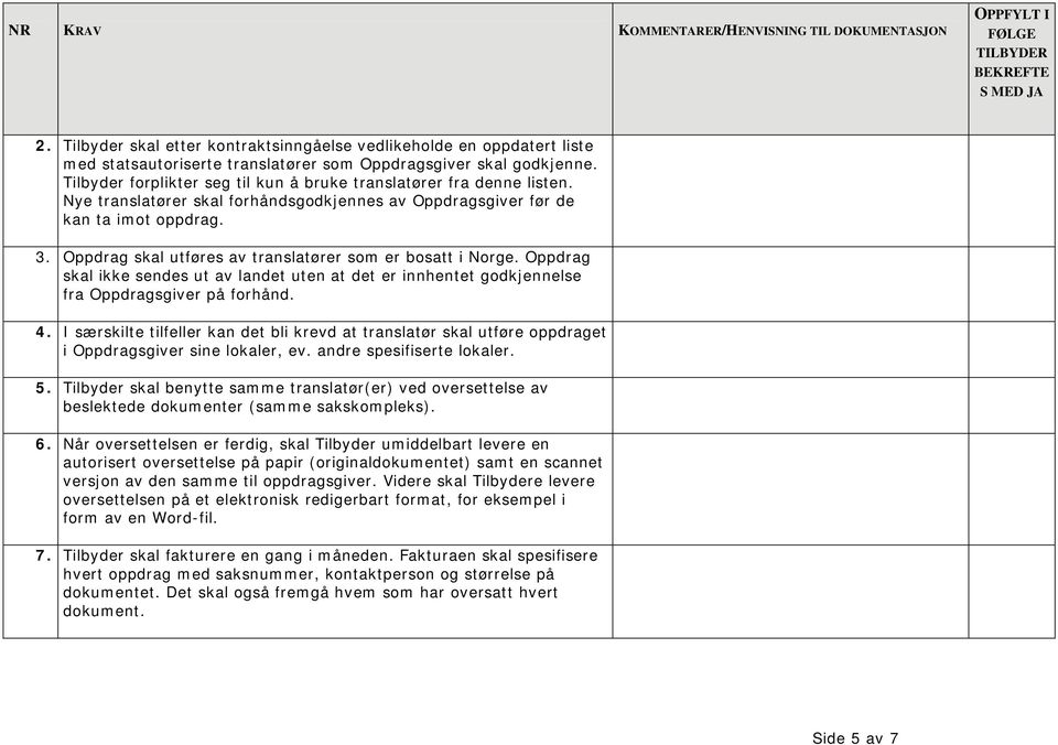 Oppdrag skal utføres av translatører som er bosatt i Norge. Oppdrag skal ikke sendes ut av landet uten at det er innhentet godkjennelse fra Oppdragsgiver på forhånd. 4.