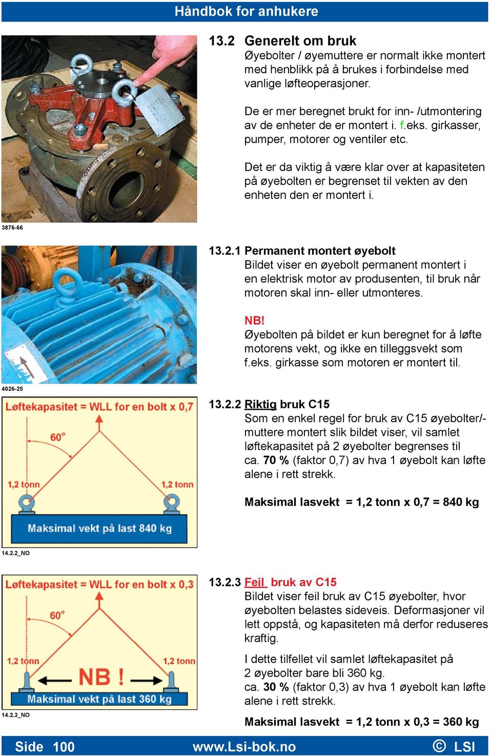 Det er da viktig å være klar over at kapasiteten på øyebolten er begrenset til vekten av den enheten den er montert i. 3876-66 13.2.