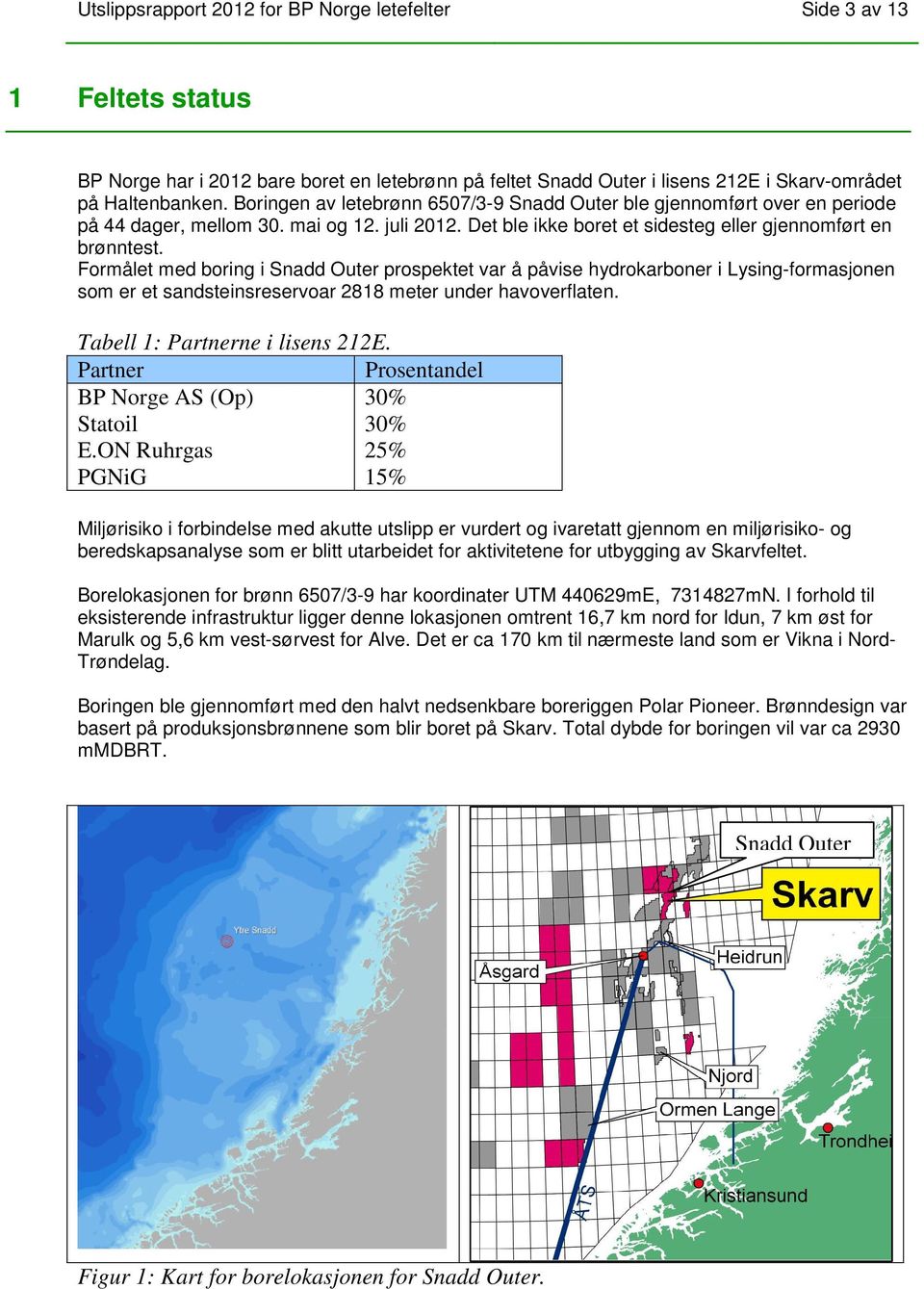 Formålet med boring i Snadd Outer prospektet var å påvise hydrokarboner i Lysing-formasjonen som er et sandsteinsreservoar 2818 meter under havoverflaten. Tabell 1: Partnerne i lisens 212E.