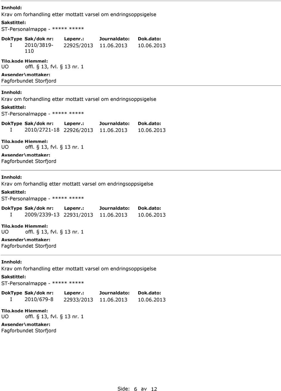 22926/2013 Krav om forhandlig etter mottatt varsel om endringsoppsigelse O 2009/2339-13