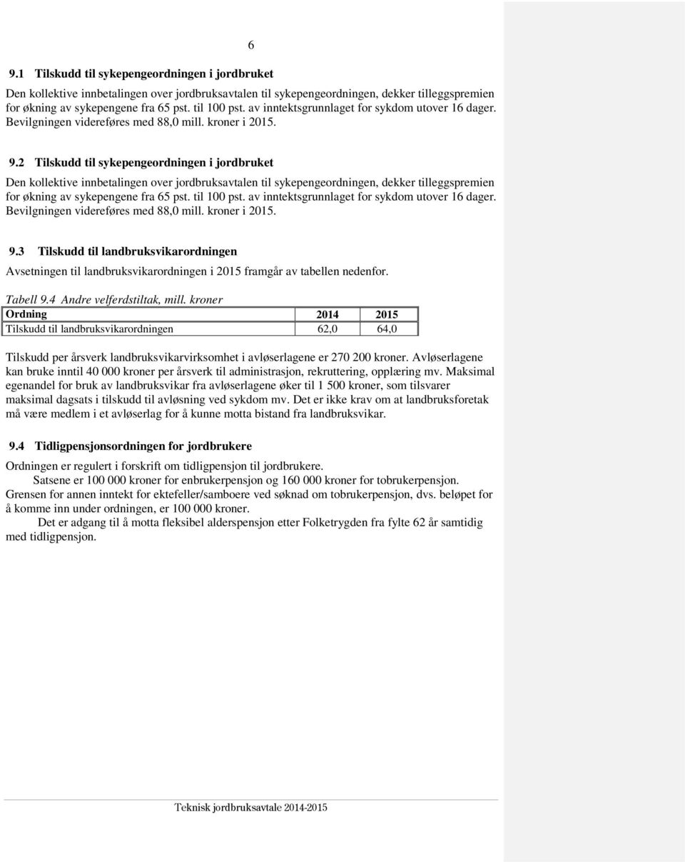 2 Tilskudd til sykepengeordningen i jordbruket Den kollektive innbetalingen over jordbruksavtalen til sykepengeordningen, dekker tilleggspremien for økning av sykepengene fra 65 pst. til 100 pst.