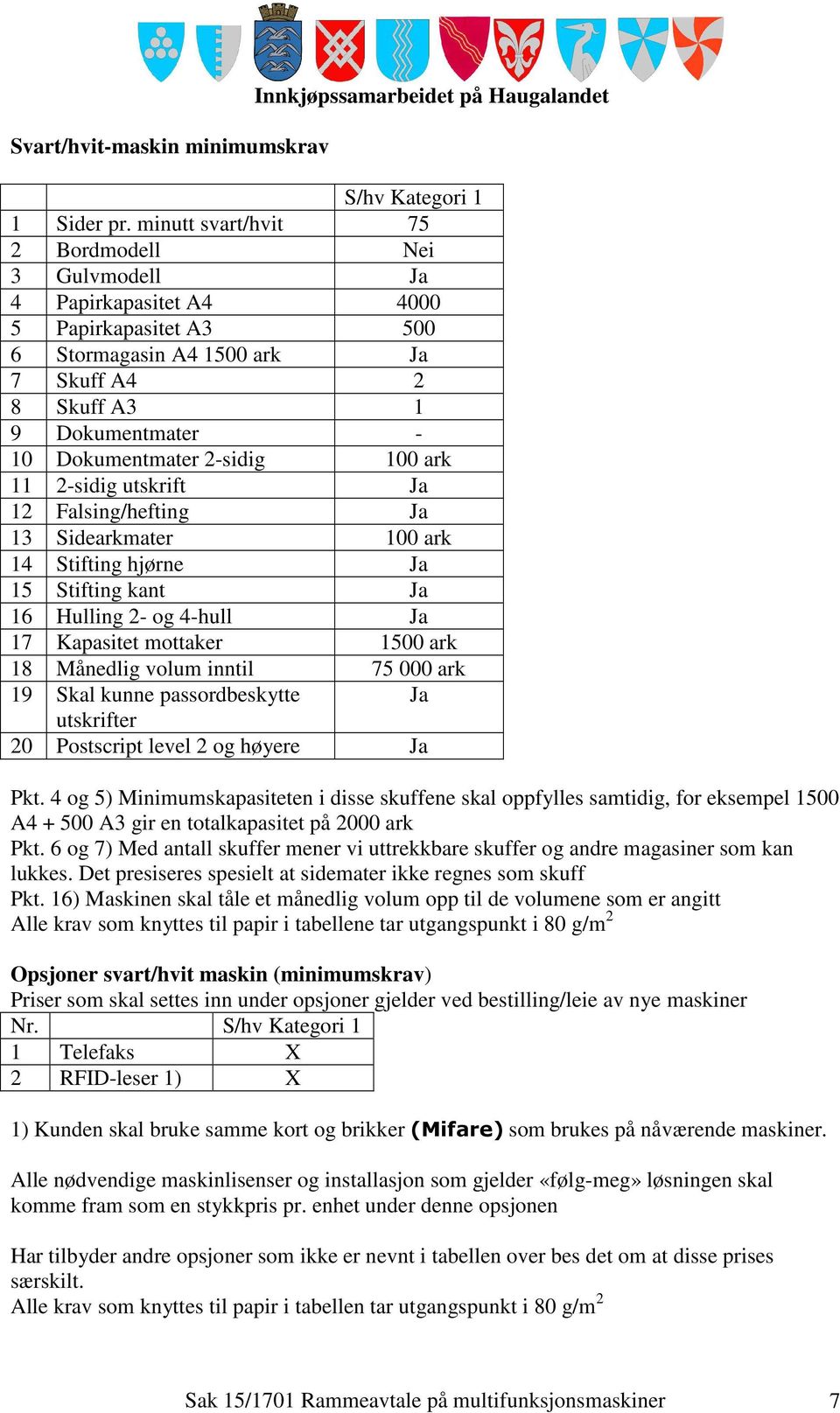 2-sidig 100 ark 11 2-sidig utskrift Ja 12 Falsing/hefting Ja 13 Sidearkmater 100 ark 14 Stifting hjørne Ja 15 Stifting kant Ja 16 Hulling 2- og 4-hull Ja 17 Kapasitet mottaker 1500 ark 18 Månedlig