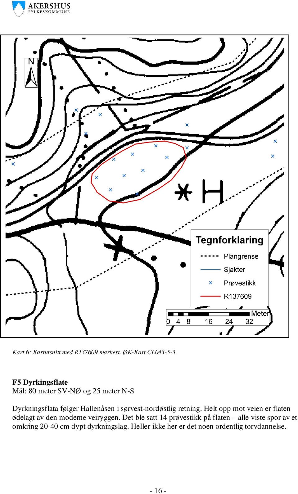 sørvest-nordøstlig retning. Helt opp mot veien er flaten ødelagt av den moderne veiryggen.