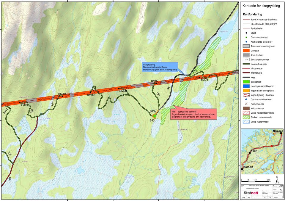 138 N8 - Bjørtjønna sørvest Ingen bakketransport utenfor transportrute. Begrenset skogrydding o nødvendig.