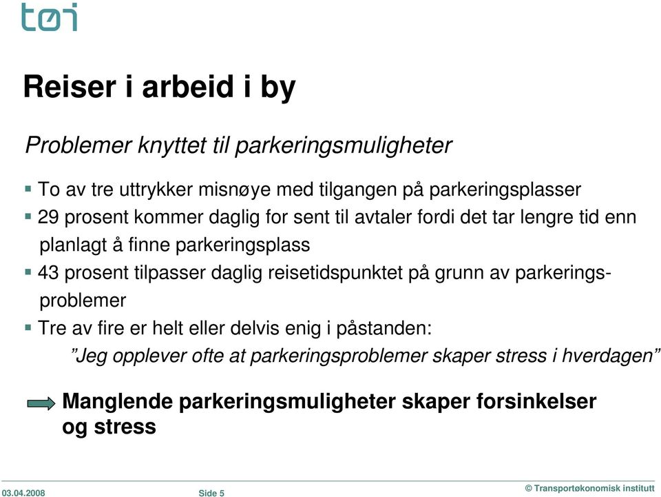 tilpasser daglig reisetidspunktet på grunn av parkeringsproblemer Tre av fire er helt eller delvis enig i påstanden: Jeg