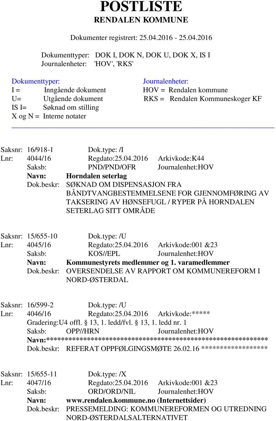 04.2016 Arkivkode:001 &23 Saksb: KOS//EPL Journalenhet:HOV Navn: Kommunestyrets medlemmer og 1. varamedlemmer Dok.beskr: OVERSENDELSE AV RAPPORT OM KOMMUNEREFORM I NORD-ØSTERDAL Saksnr: 16/599-2 Dok.