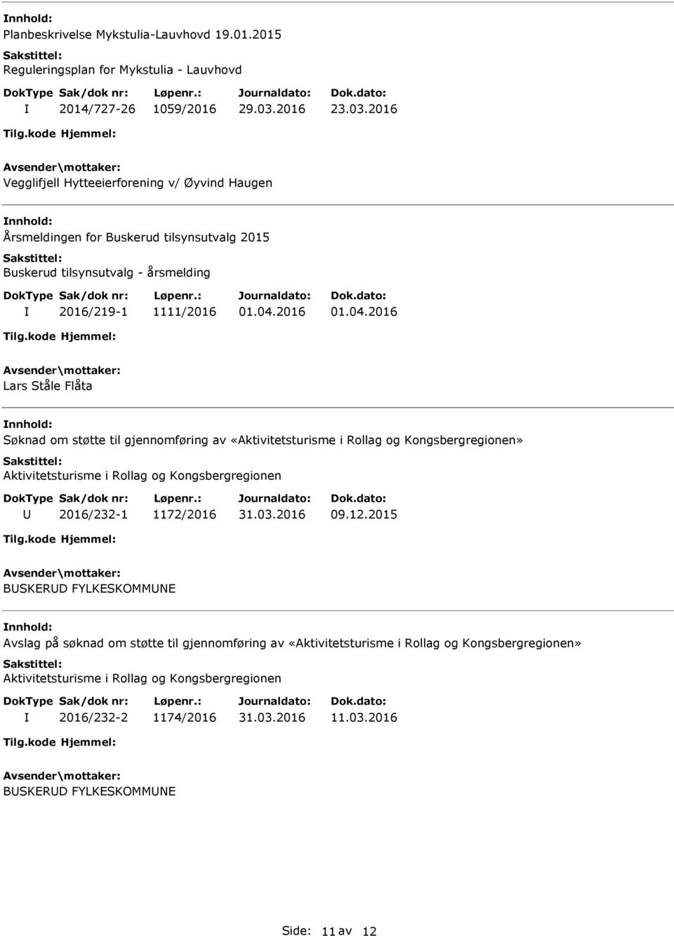 nnhold: Søknad om støtte til gjennomføring av «Aktivitetsturisme i Rollag og Kongsbergregionen» Aktivitetsturisme i Rollag og Kongsbergregionen 2016/232-1 1172/2016 09.12.