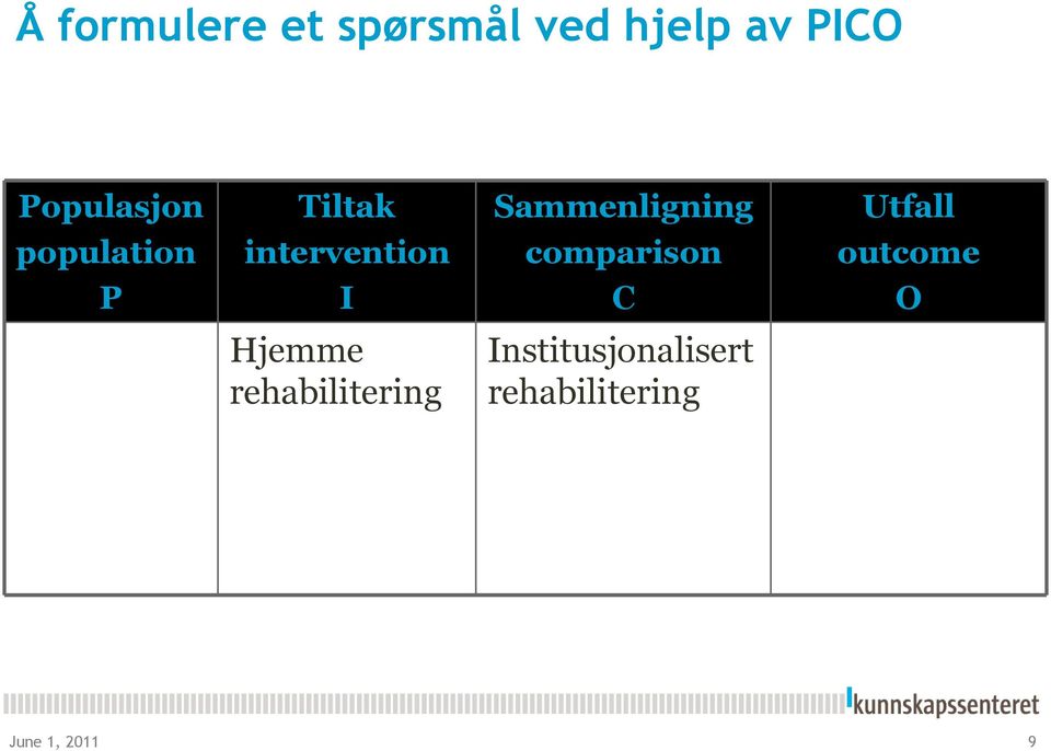 intervention comparison outcome P I C O Hjemme