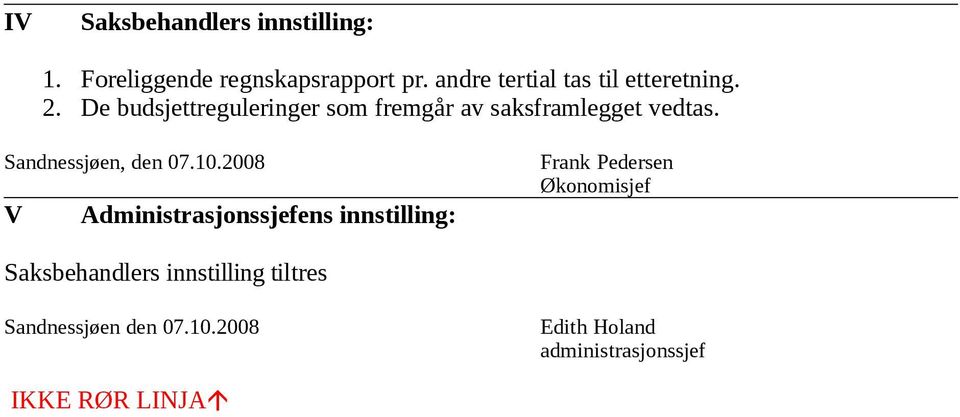 De budsjettreguleringer som fremgår av saksframlegget vedtas. Sandnessjøen, den 07.10.