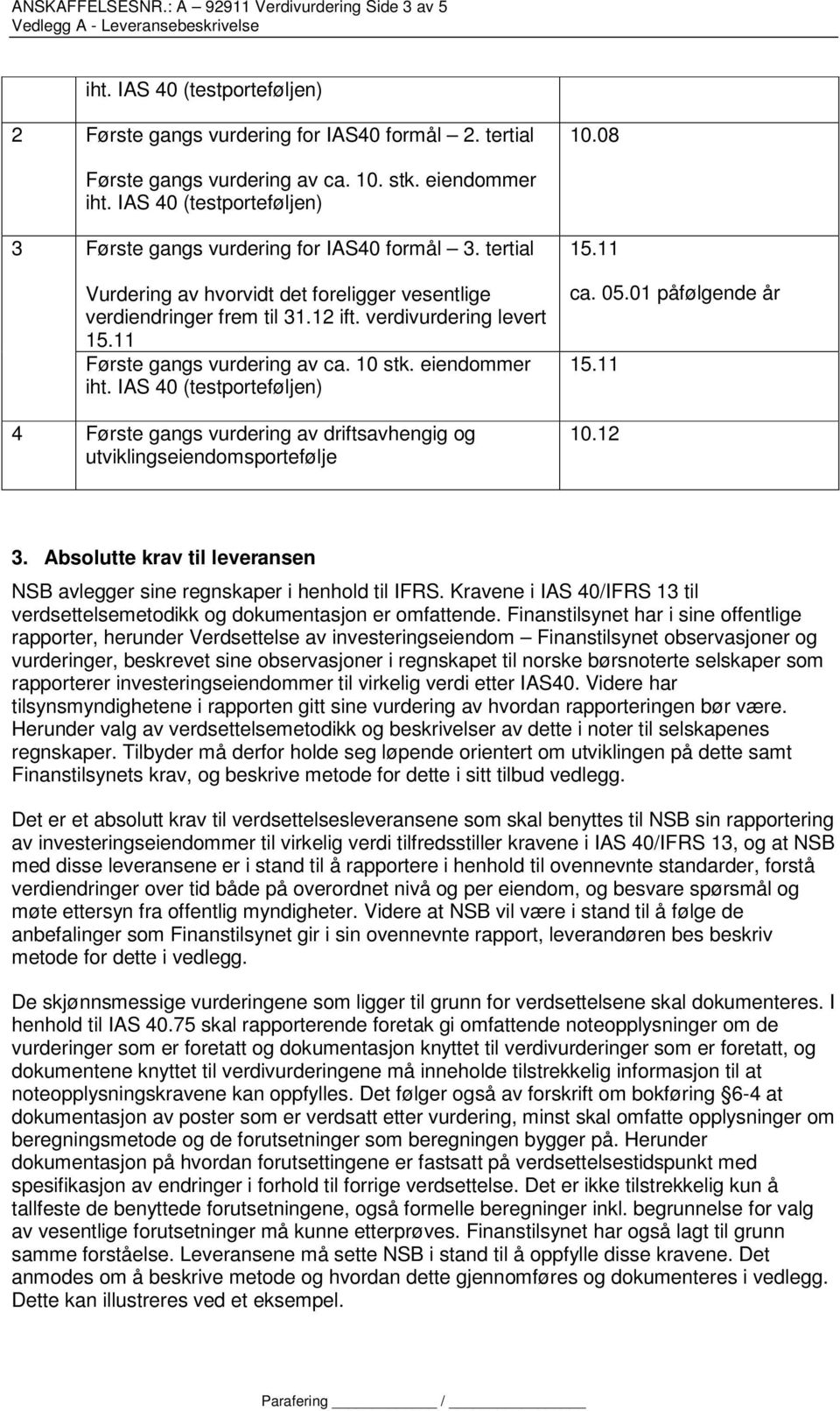 10 stk. eiendommer 4 Første gangs vurdering av driftsavhengig og utviklingseiendomsportefølje ca. 05.01 påfølgende år 10.12 3.