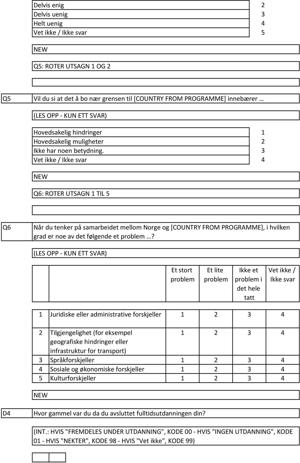 Et stort problem Et lite problem Ikke et problem i det hele tatt Vet ikke / Ikke svar Juridiske eller administrative forskjeller Tilgjengelighet (for eksempel geografiske hindringer eller