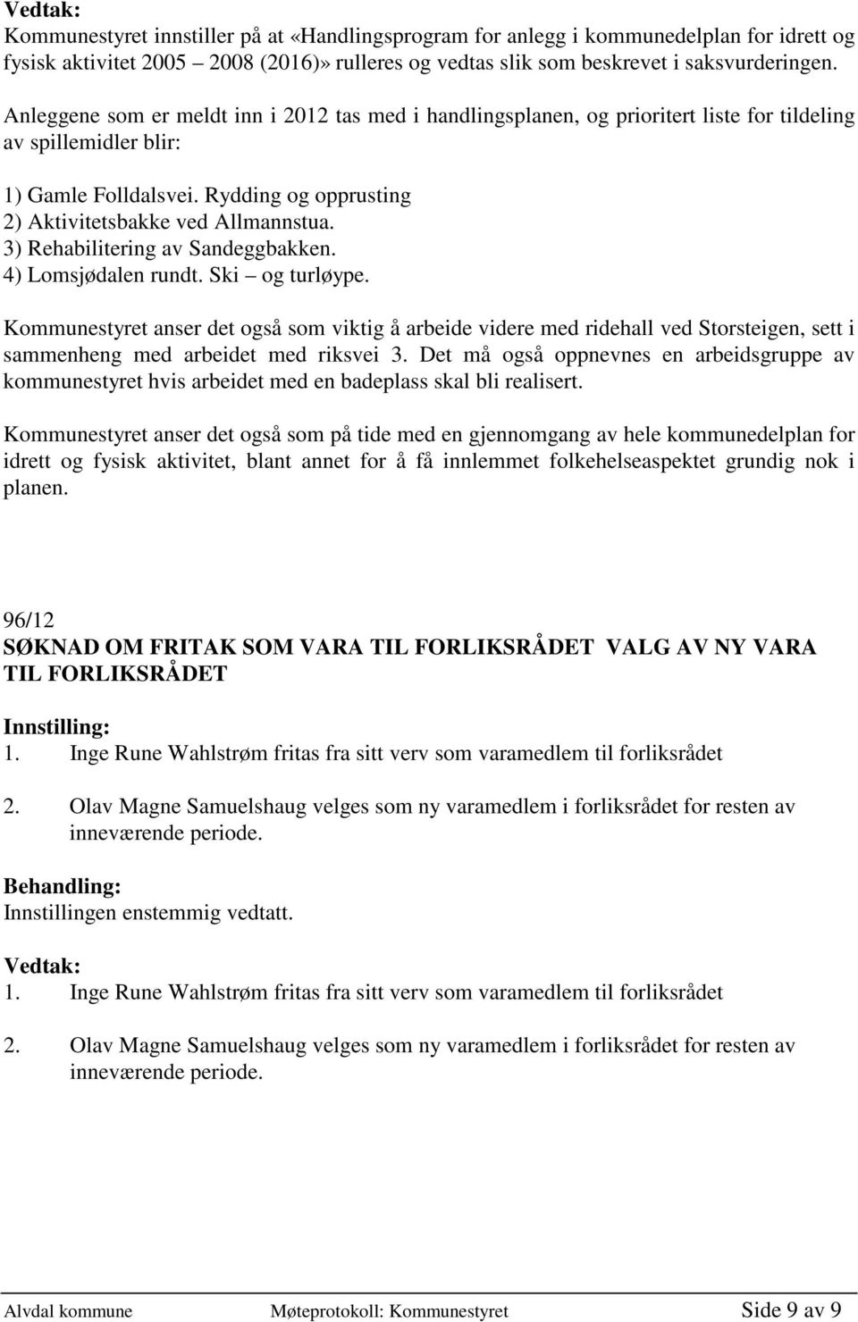 3) Rehabilitering av Sandeggbakken. 4) Lomsjødalen rundt. Ski og turløype.