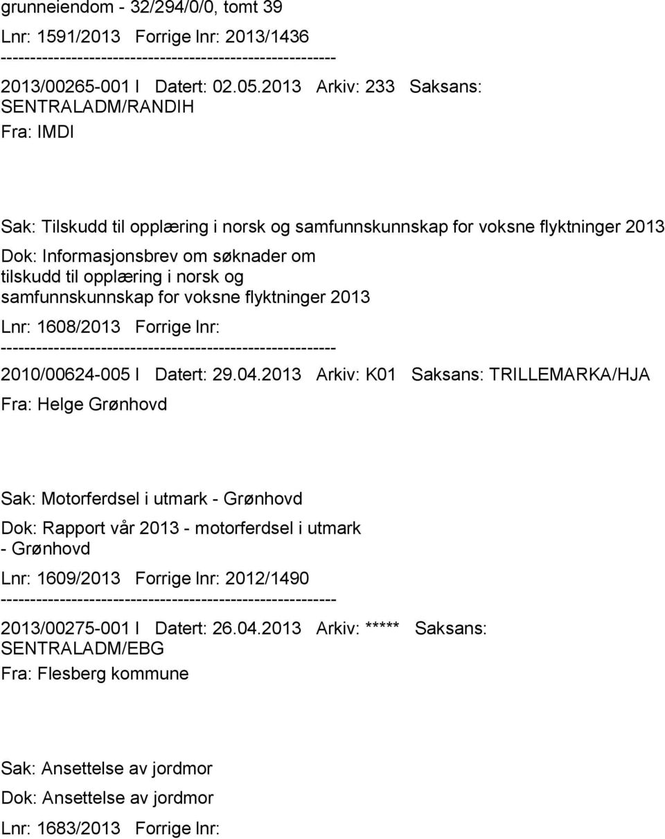 i norsk og samfunnskunnskap for voksne flyktninger 2013 Lnr: 1608/2013 Forrige lnr: 2010/00624-005 I Datert: 29.04.