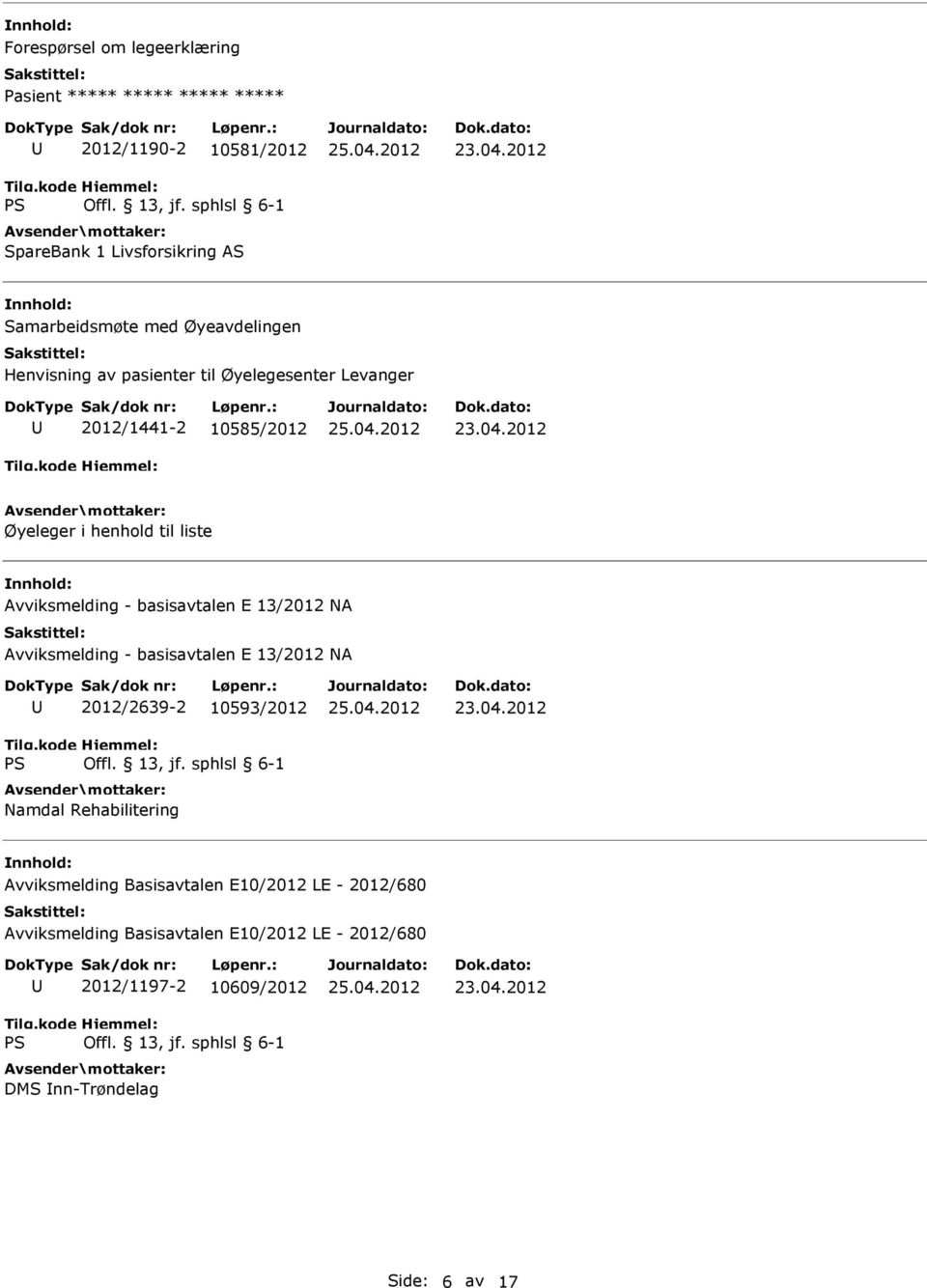 basisavtalen E 13/2012 NA Avviksmelding - basisavtalen E 13/2012 NA 2012/2639-2 10593/2012 Namdal Rehabilitering Avviksmelding