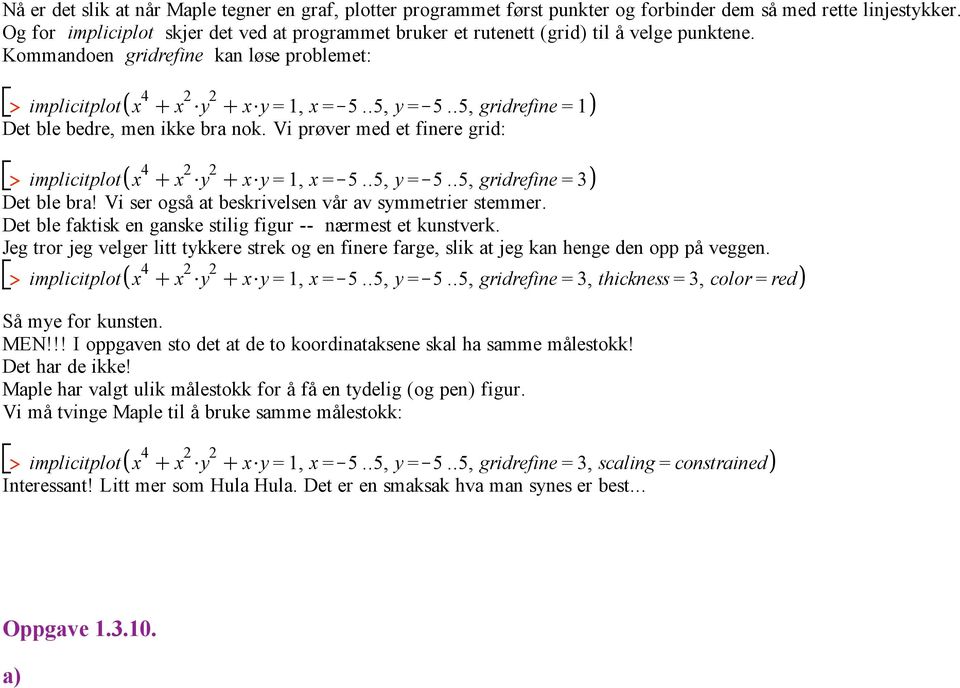 .5, gridrefine = 1 Det ble bedre, men ikke bra nok. Vi prøver med et finere grid: x 4 C x $y C x$y = 1, x =K5..5, y =K5..5, gridrefine = 3 Det ble bra!