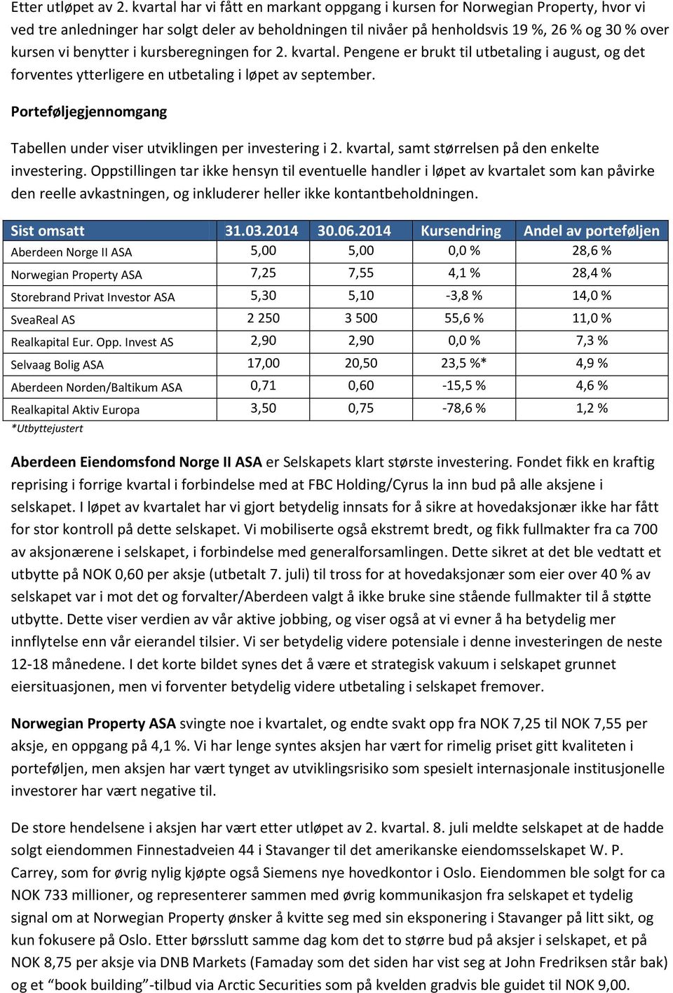 benytter i kursberegningen for 2. kvartal. Pengene er brukt til utbetaling i august, og det forventes ytterligere en utbetaling i løpet av september.