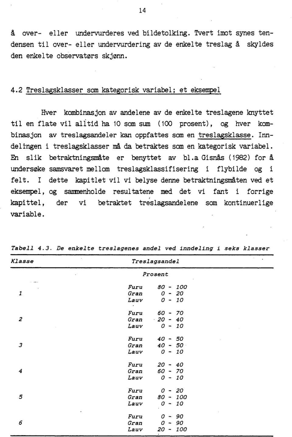 treslagsandeler kan oppfattes som en treslagsklasse. Inndelingen i treslagsklasser tali da betraktes sam en kategorisk variabel. En slik betraktningsmåte er benyttet av bl.a GisnAs (1982) for 8.