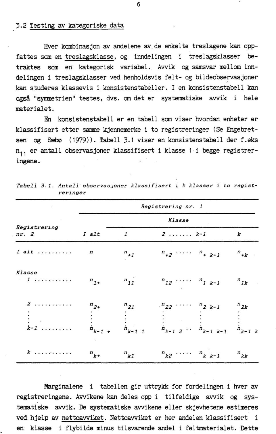 am det er systematiske avvik i hele materialet. Eh konsistenstabell er en tabell som viser hvordan enheter er klassifisert etter samme kjennemerke i to registreringer (Se Ehgebretsen og Sæbø (1979)).