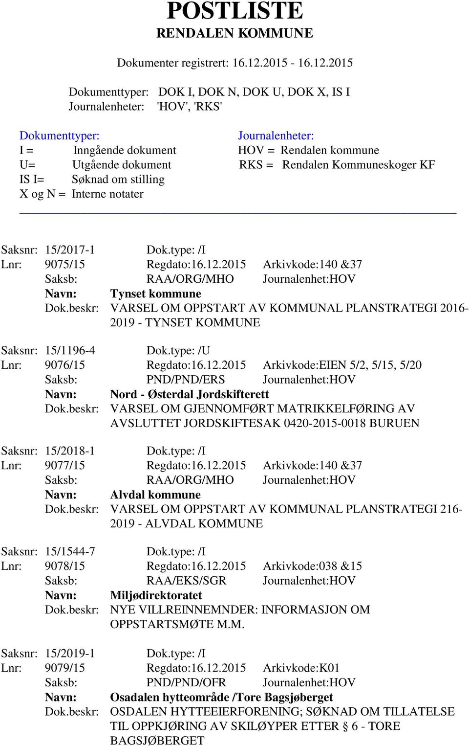 2015 Arkivkode:EIEN 5/2, 5/15, 5/20 Saksb: PND/PND/ERS Journalenhet:HOV Navn: Nord - Østerdal Jordskifterett Dok.