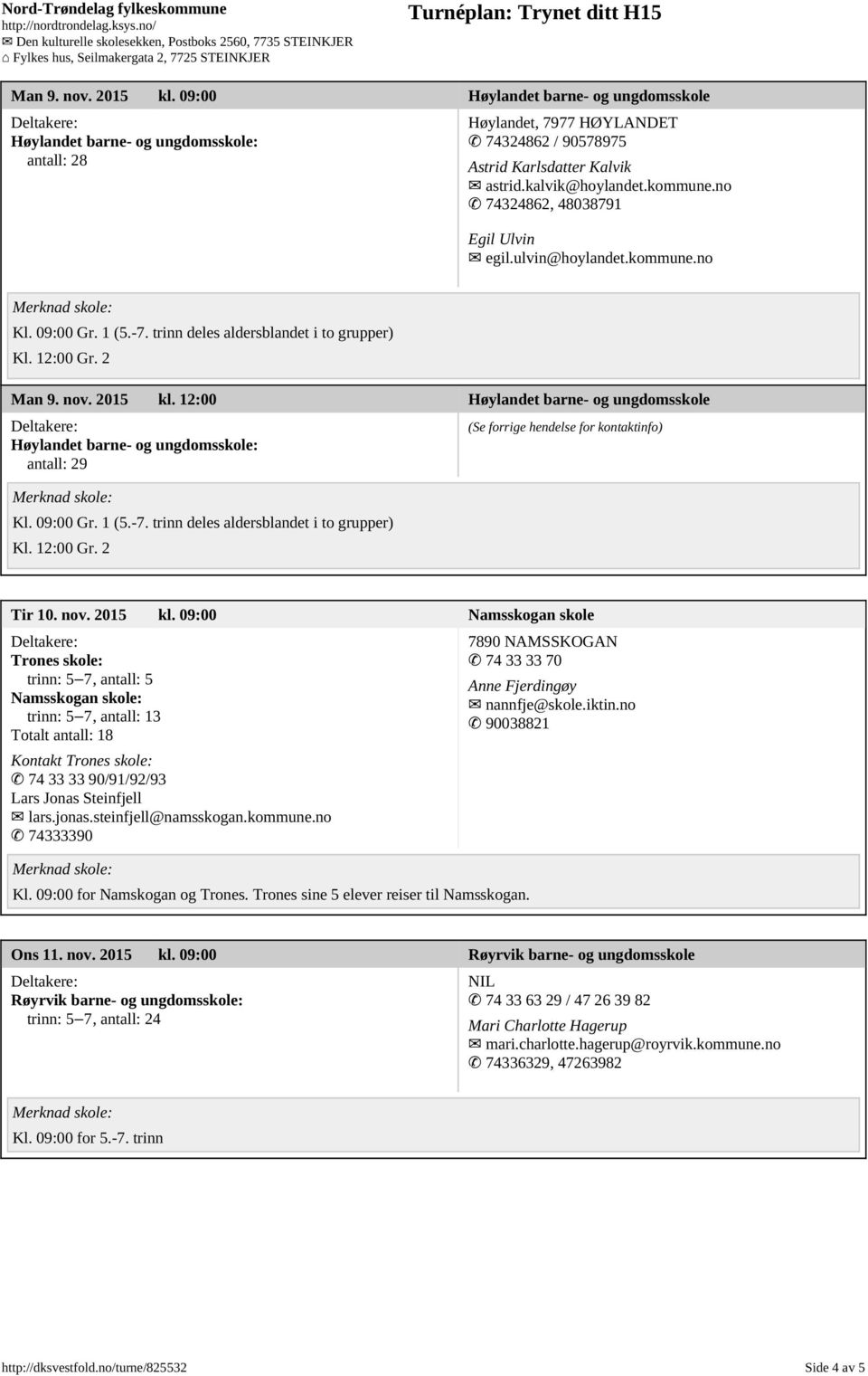 12:00 Høylandet barne- og ungdomsskole Høylandet barne- og ungdomsskole: antall: 29 Kl. 09:00 Gr. 1 (5.-7. trinn deles aldersblandet i to grupper) Kl. 12:00 Gr. 2 Tir 10. nov. 2015 kl.