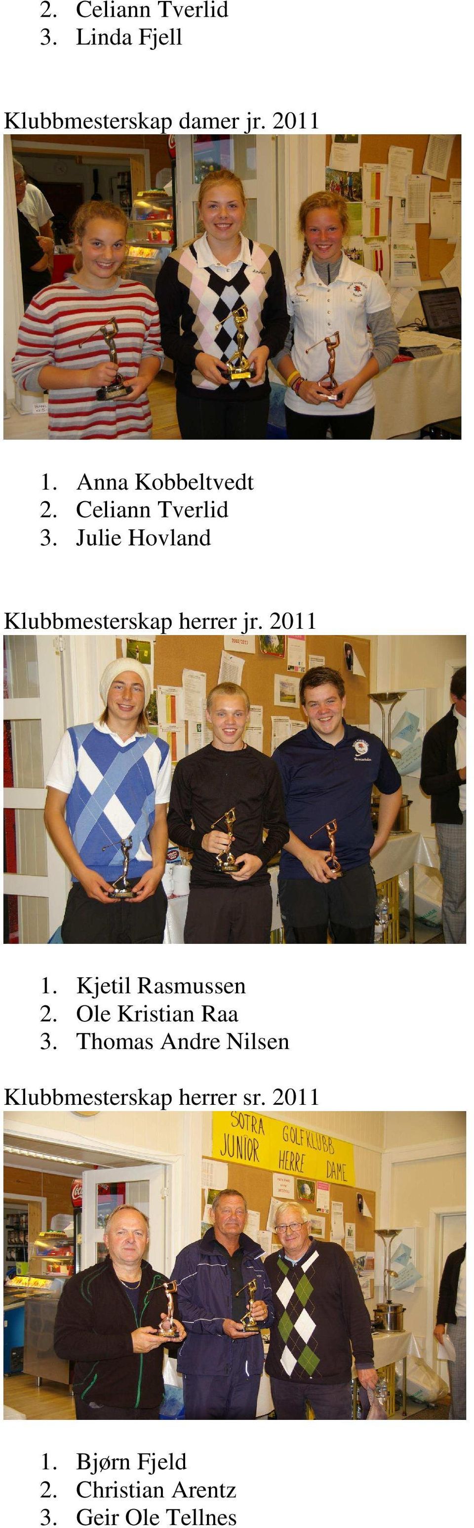 Julie Hovland Klubbmesterskap herrer jr. 2011 1. Kjetil Rasmussen 2.
