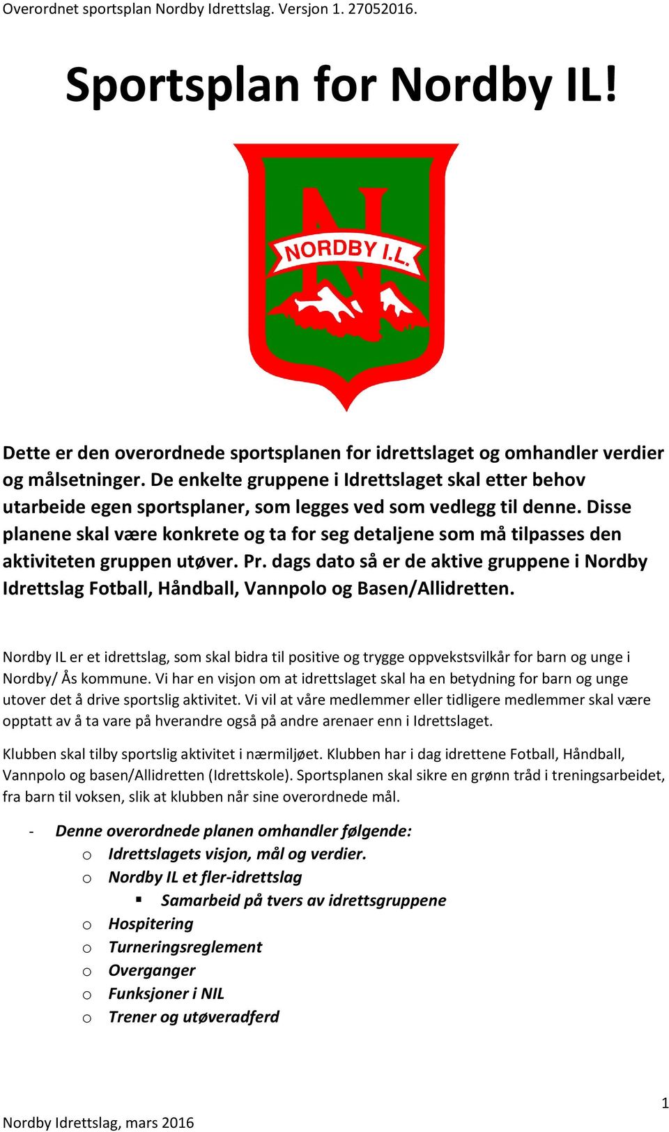 Sportsplan for Nordby IL! - PDF Gratis nedlasting