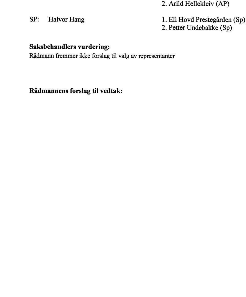 Petter Undebakke (SP) Saksbehandlers vurdering: