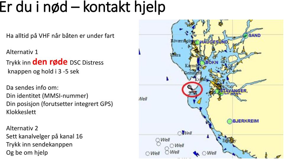 Din identitet (MMSI-nummer) Din posisjon (forutsetter integrert GPS)