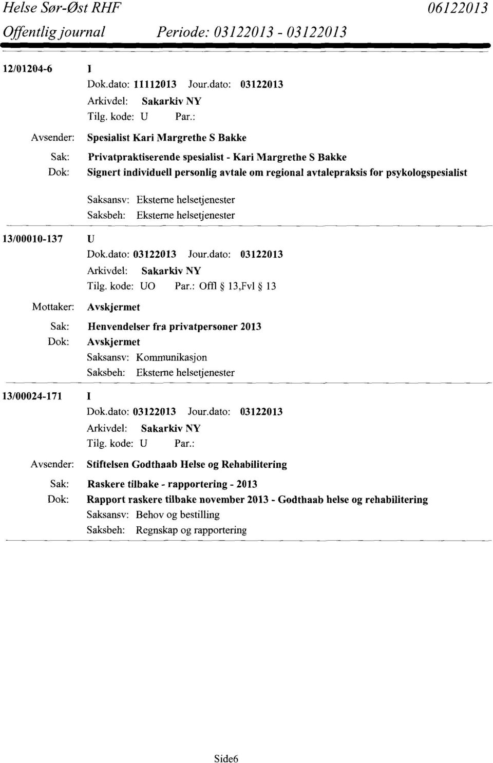 avtalepraksis for psykologspesialist 13/00010-137 U Tilg. kode: U0 Par.