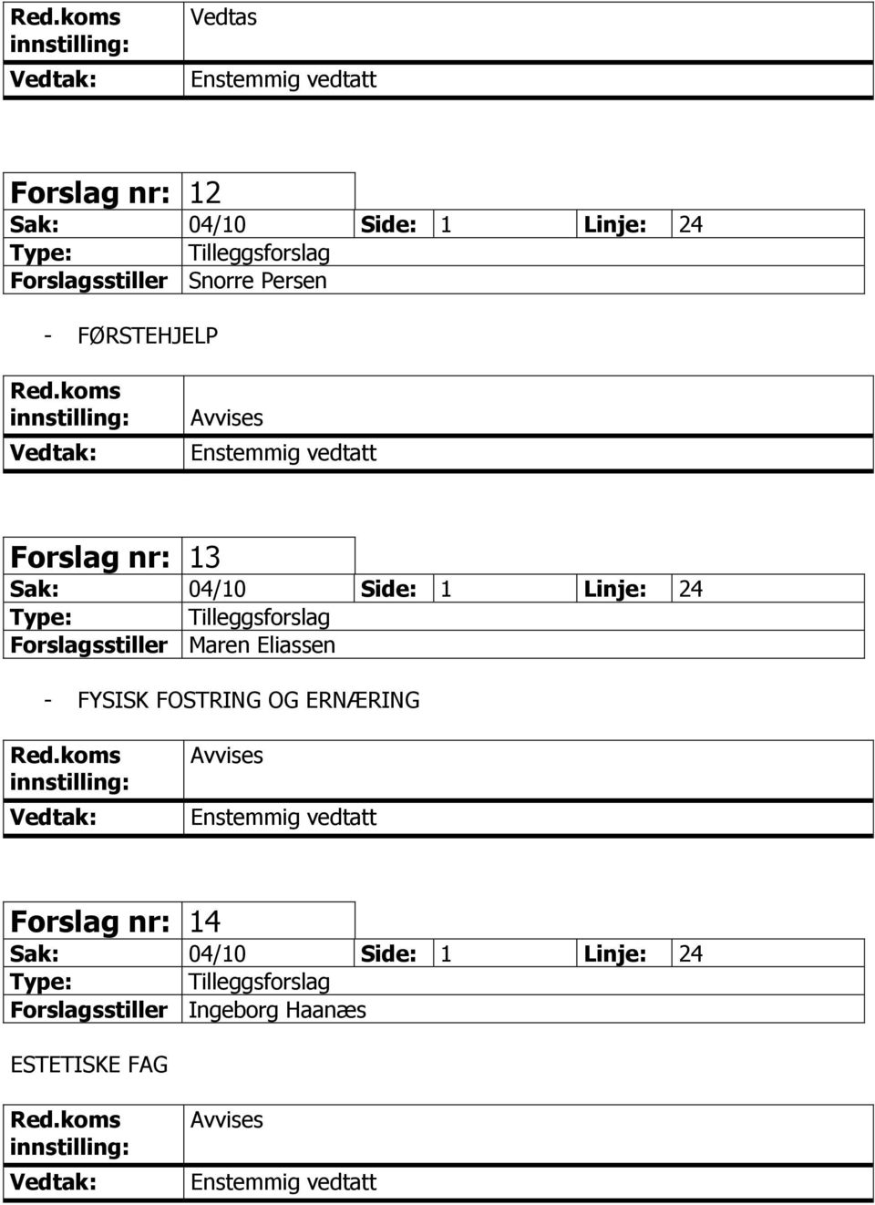 Forslagsstiller Maren Eliassen - FYSISK FOSTRING OG ERNÆRING Enstemmig vedtatt Forslag