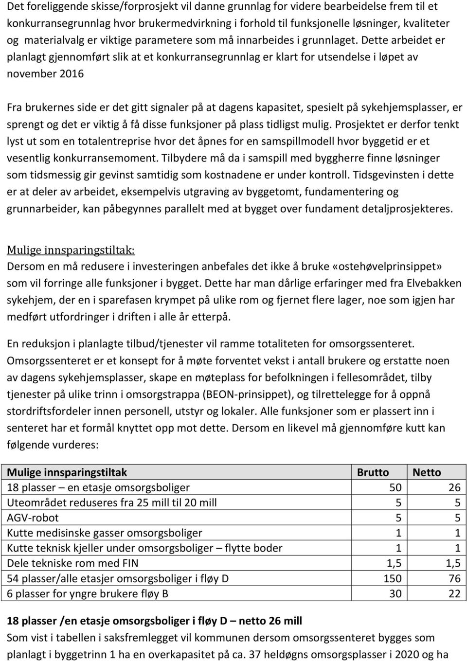 Dette arbeidet er planlagt gjennomført slik at et konkurransegrunnlag er klart for utsendelse i løpet av november 2016 Fra brukernes side er det gitt signaler på at dagens kapasitet, spesielt på