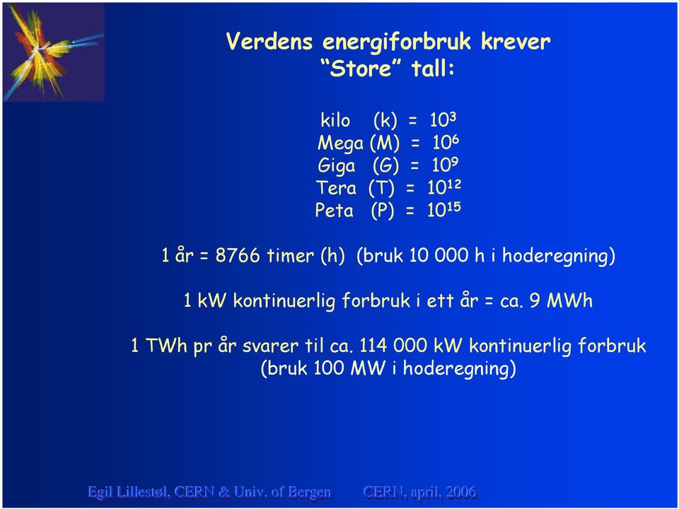 (bruk 10 000 h i hoderegning) 1 kw kontinuerlig forbruk i ett år = ca.