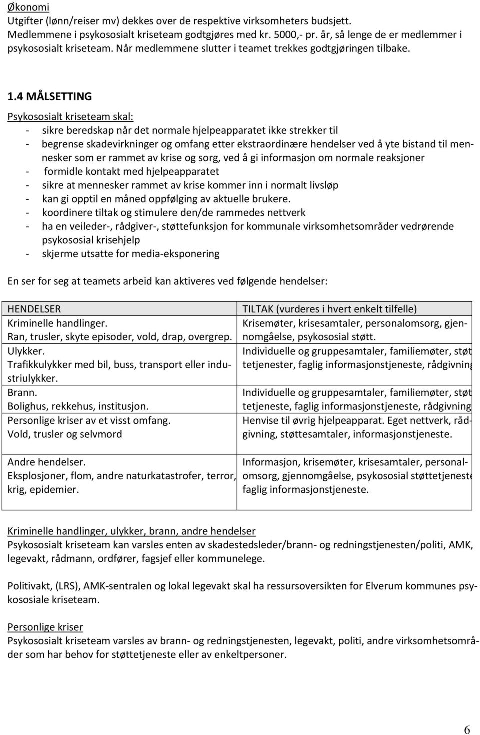 4 MÅLSETTING Psykososialt kriseteam skal: - sikre beredskap når det normale hjelpeapparatet ikke strekker til - begrense skadevirkninger og omfang etter ekstraordinære hendelser ved å yte bistand til