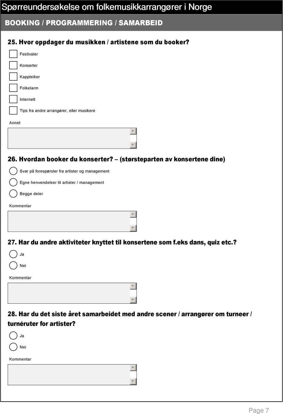 (størsteparten av konsertene dine) Svar på forespørsler fra artister og management Egne henvendelser til artister / management Begge