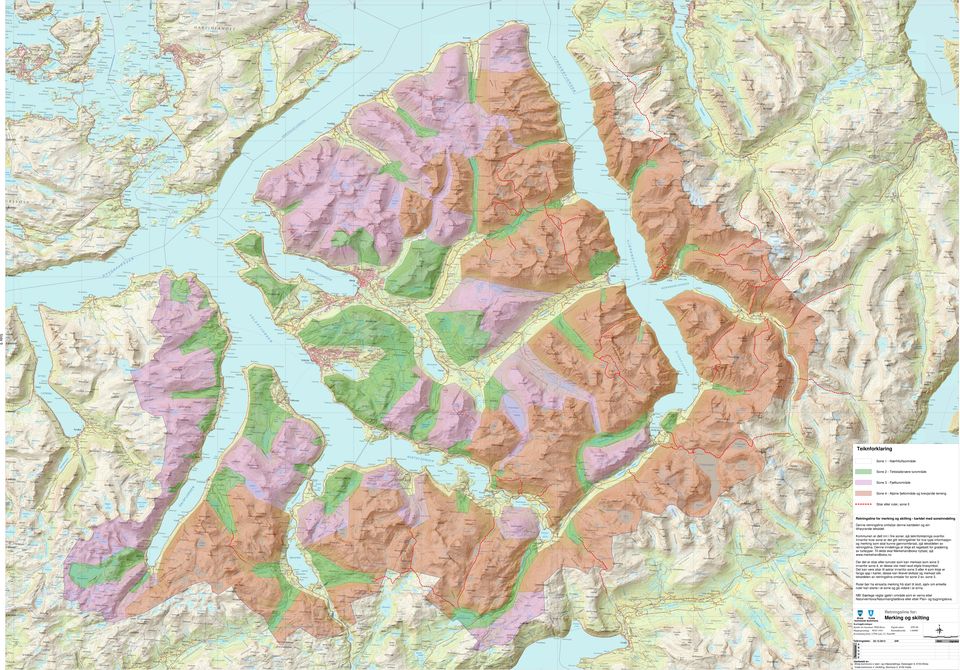 - kartdel med soneinndeling Denne retningslina omfattar denne kartdelen og ein tilhøyrande tekstdel. X 6880000 Kommunen er delt inn i fire soner, sjå teiknforklaringa ovanfor.