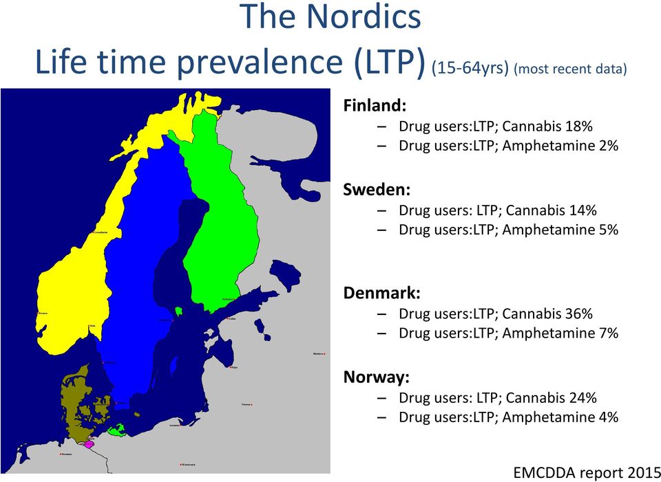 14% Drug users:ltp; Amphetamine 5% Denmark: Drug users:ltp; Cannabis 36% Drug users:ltp;