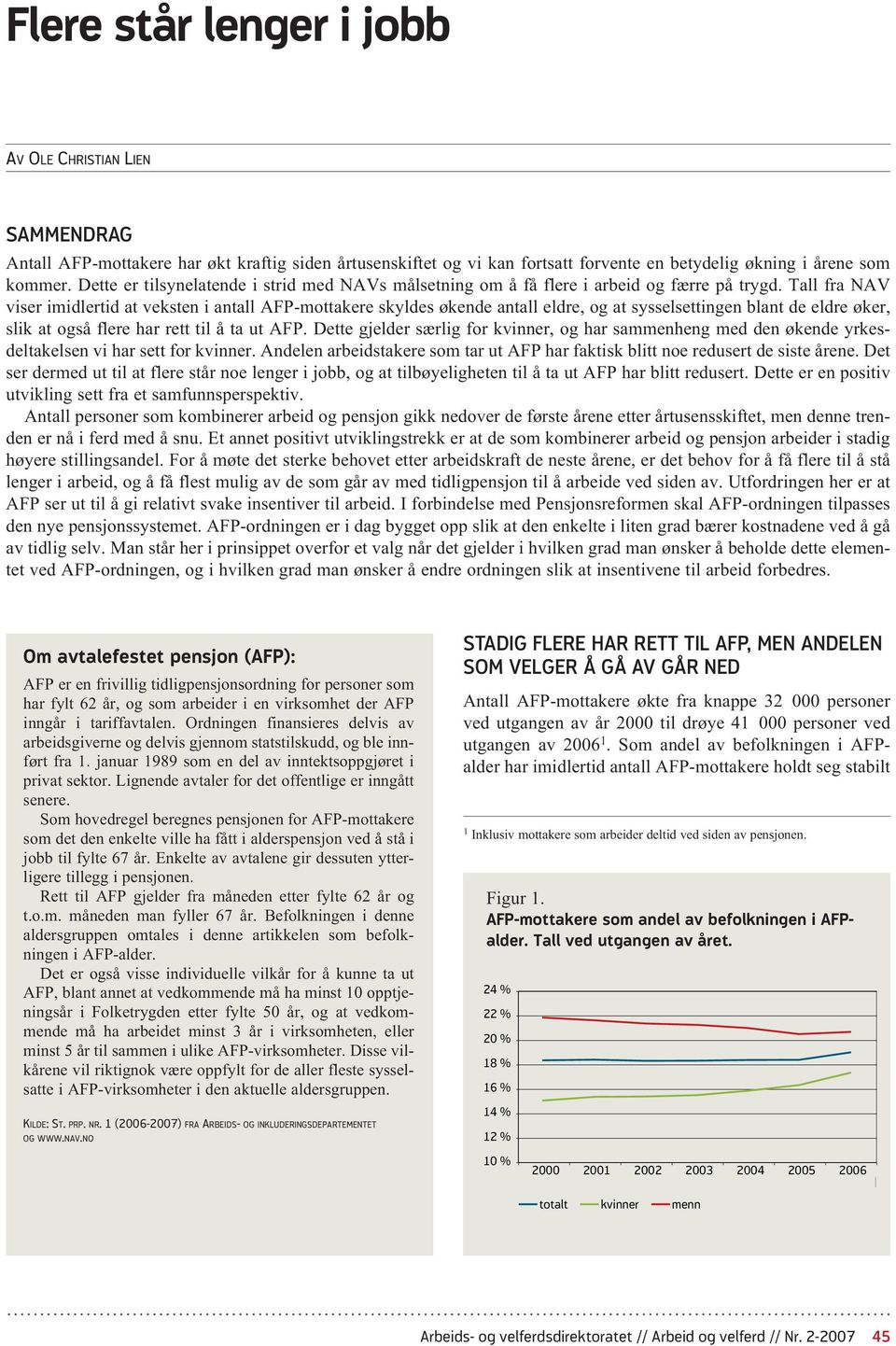 Tall fra NAV viser imidlertid at veksten i antall AFP-mottakere skyldes økende antall eldre, og at sysselsettingen blant de eldre øker, slik at også flere har rett til å ta ut AFP.